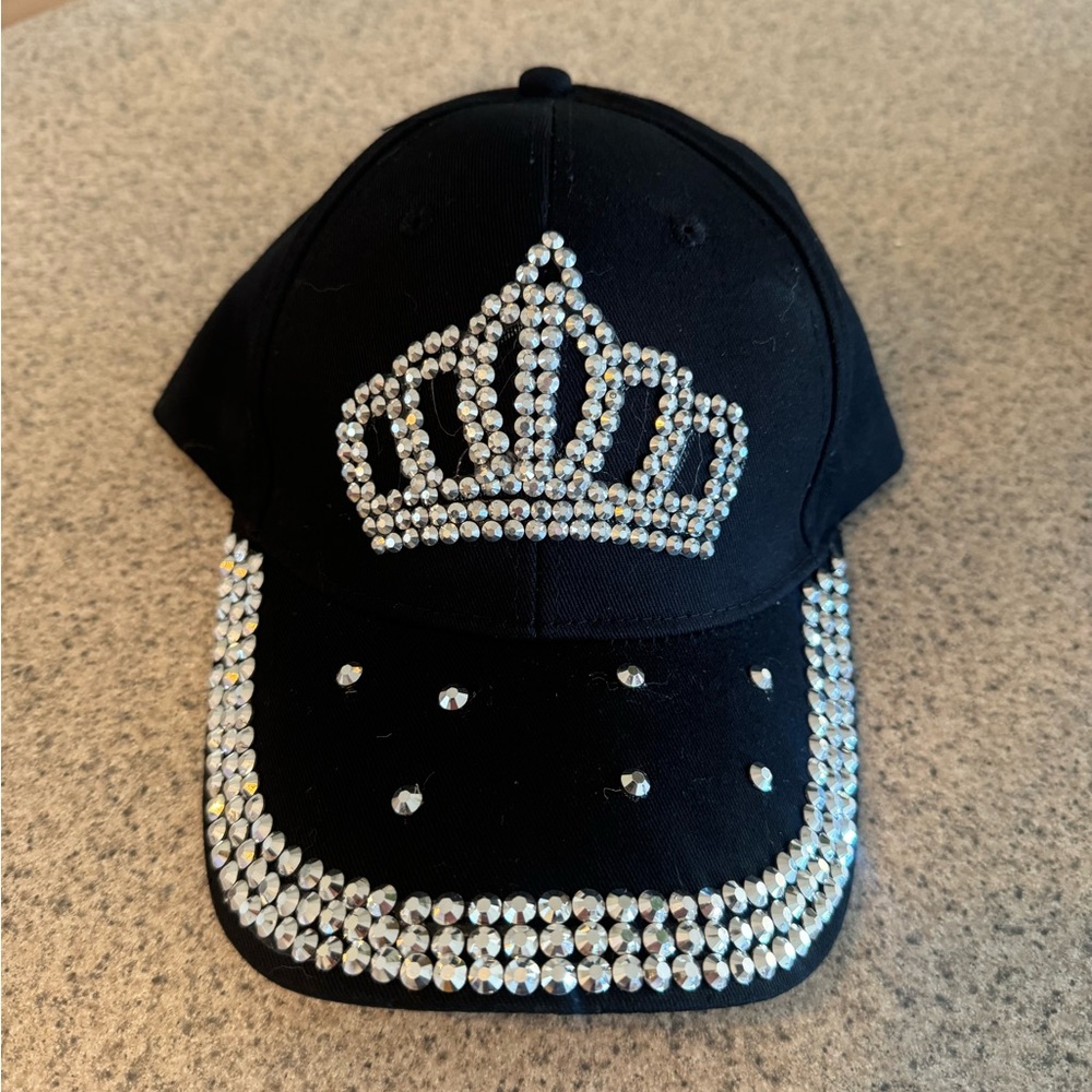 Y2K Bedazzled Crown Black Baseball Cap